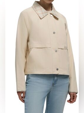 NWT - Hunter Plaid Collar Cropped Field/  arm Jacket Size Medium- Neutral-
